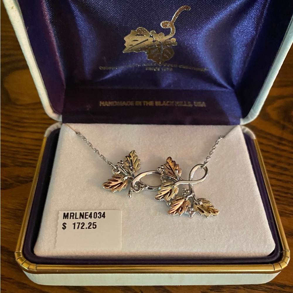 Sterling Silver Necklace with Rose Gold Leaf Accents - Women Jewelry